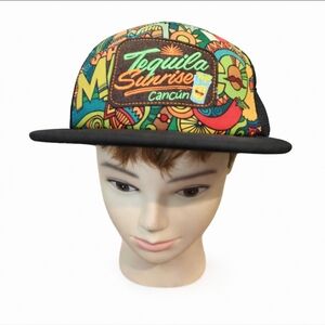Tequila Sunrise Cancun vibrant colorful snap back mesh 6 panel baseball cap hat